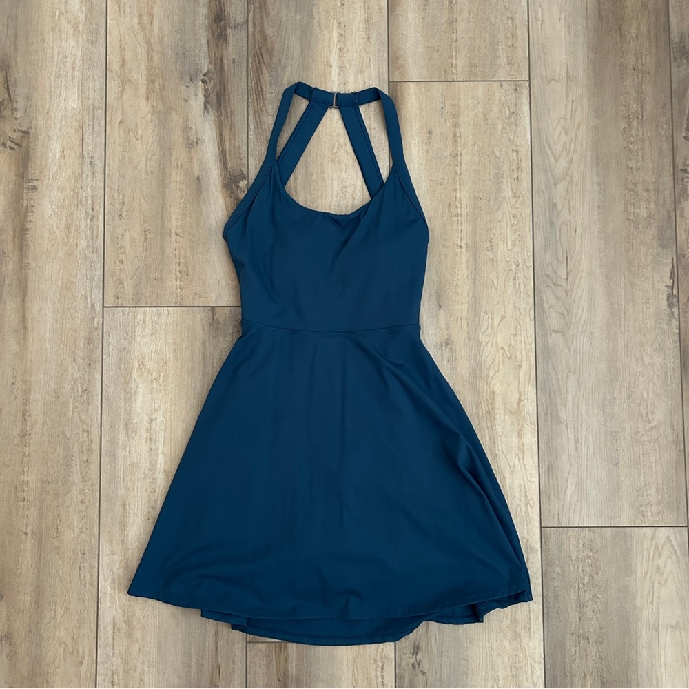 HALARA Teal Backless Activewear Dress with Shorts
